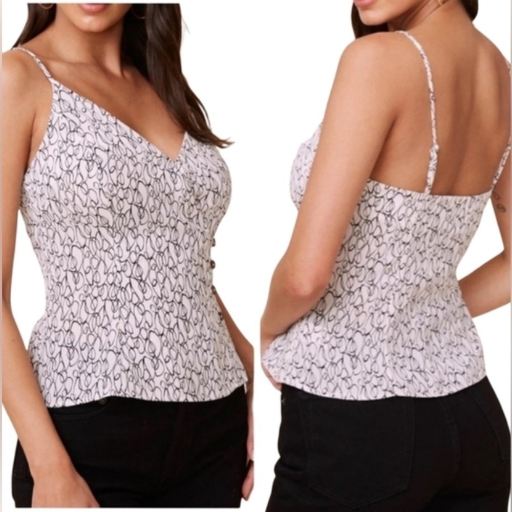 ASTR The Label Button Wrap Camisole White and Black Abstract Line Top, Size M